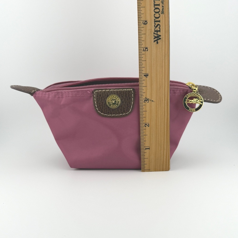 Longchamp Le Pliage Coin Purse Pink Mauve Nylon Leather Trim Zip Pouch Mini - Picture 10 of 11
